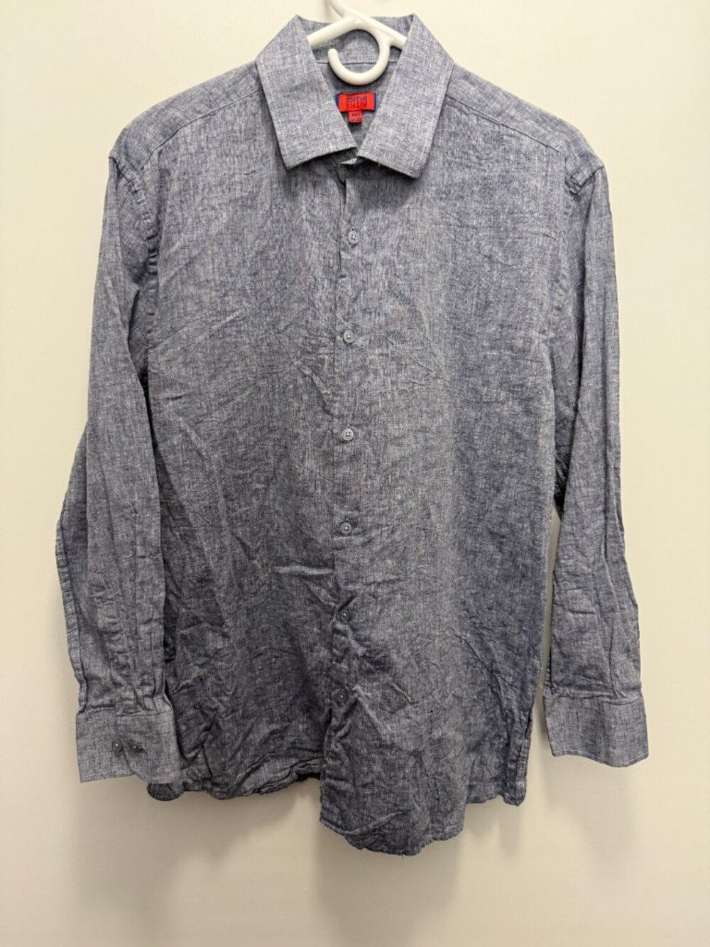 81TNZ Cotton Linen Button Down Shirt Blue Men's 16.5 32/33 Large